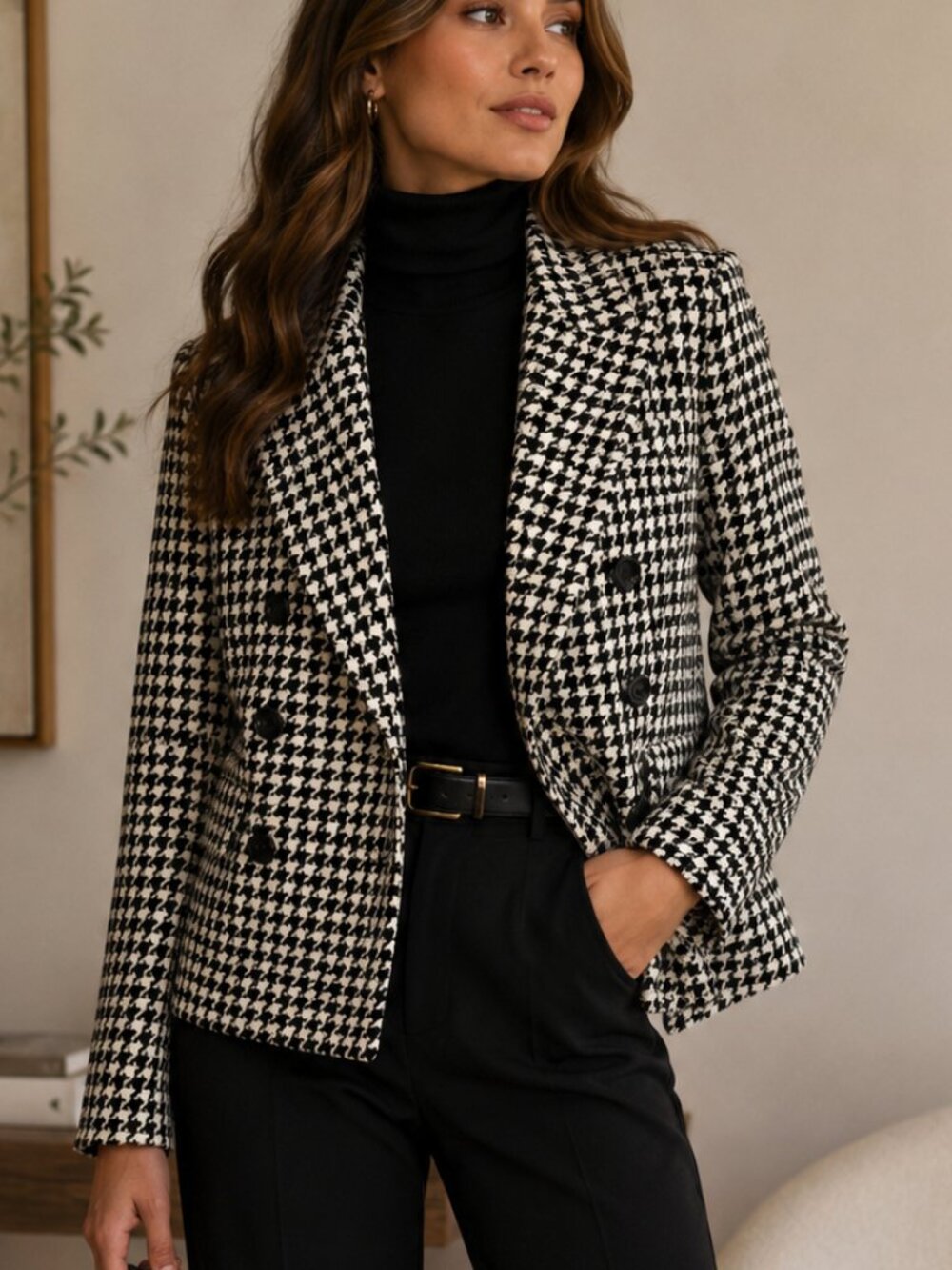 Steve Madden NWT Houndstooth Double Breasted Peacoat Blazer Small